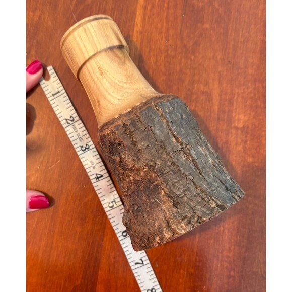 Vintage Wooden Candle Holders Signed Hand Carved Rustic Walnut - Picture 10 of 10